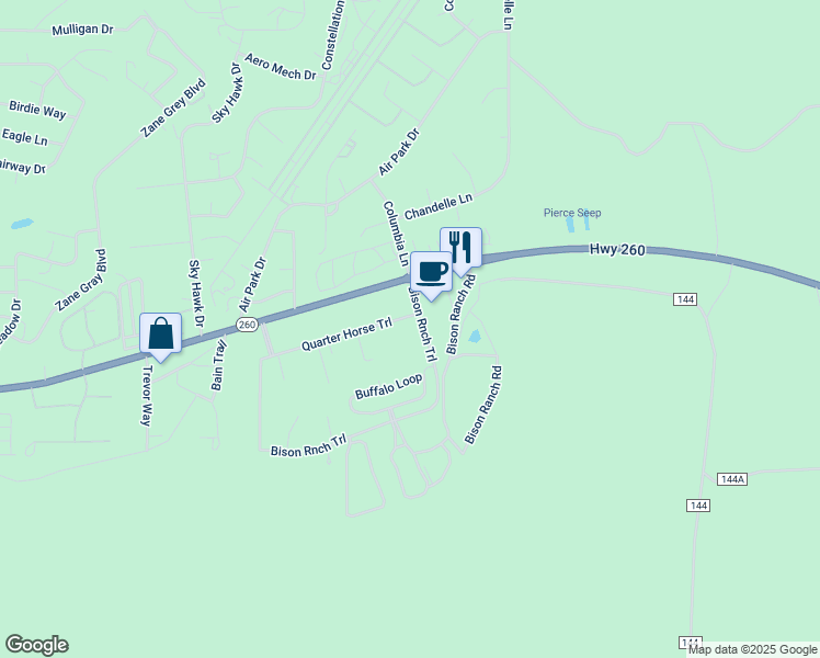 map of restaurants, bars, coffee shops, grocery stores, and more near 2409 Quarter Horse Trail in Navajo County