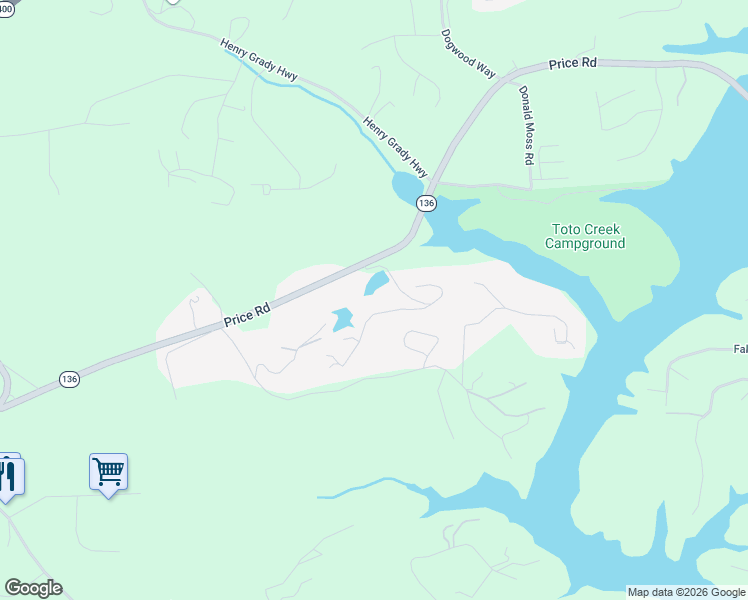 map of restaurants, bars, coffee shops, grocery stores, and more near 150 Silver Fox Drive in Dawsonville