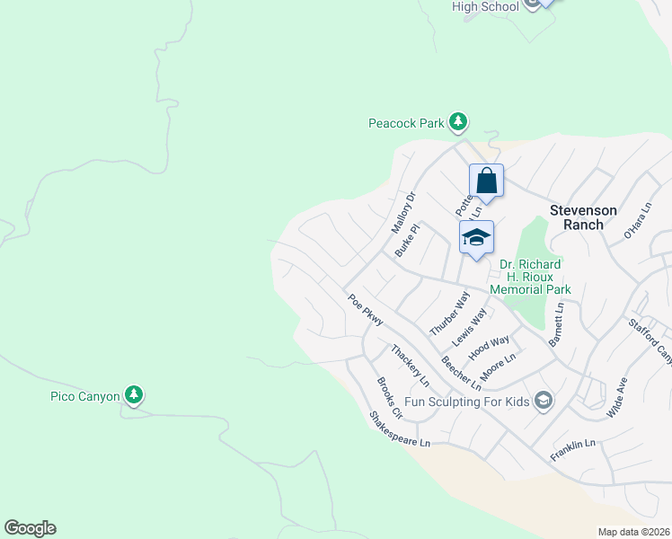 map of restaurants, bars, coffee shops, grocery stores, and more near 26808 Grey Place in Stevenson Ranch
