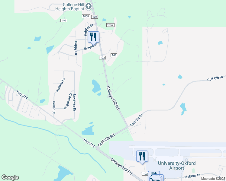 map of restaurants, bars, coffee shops, grocery stores, and more near 80 County Road 102 in Oxford