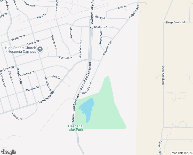 map of restaurants, bars, coffee shops, grocery stores, and more near 7685 Calpella Avenue in Hesperia
