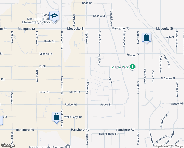map of restaurants, bars, coffee shops, grocery stores, and more near 14252 Cambridge Street in Hesperia
