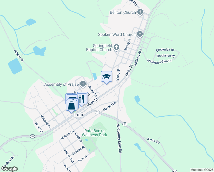 map of restaurants, bars, coffee shops, grocery stores, and more near 6130 Chattahoochee Street in Lula