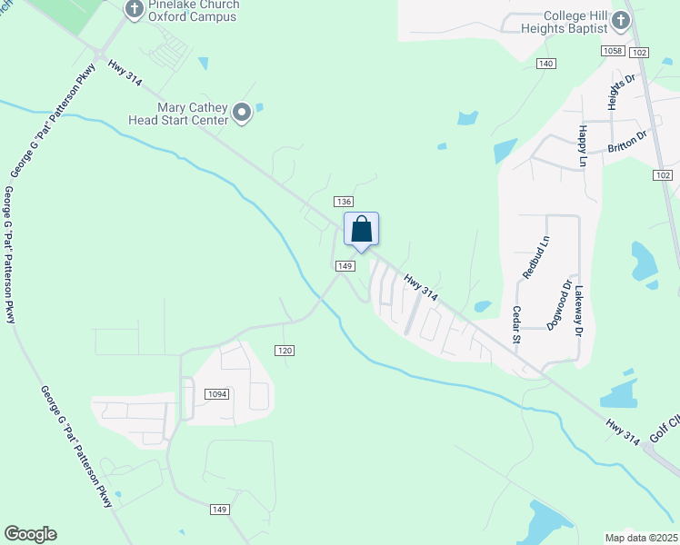 map of restaurants, bars, coffee shops, grocery stores, and more near 284 Private Road 1037 in Oxford