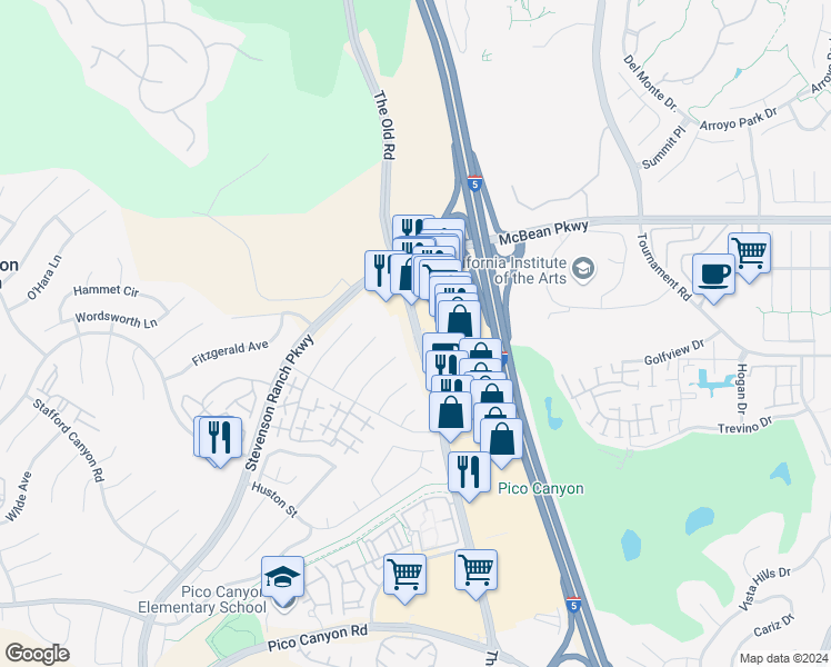 map of restaurants, bars, coffee shops, grocery stores, and more near in Los Angeles County