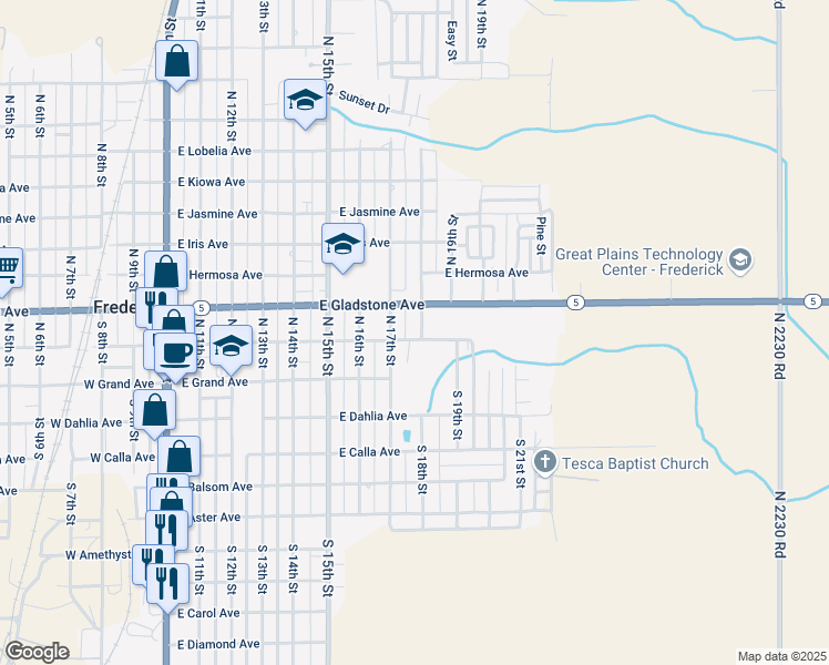 map of restaurants, bars, coffee shops, grocery stores, and more near 821 East Floral Avenue in Frederick