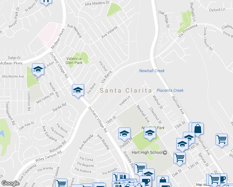 map of restaurants, bars, coffee shops, grocery stores, and more near S Fork Trail in Santa Clarita