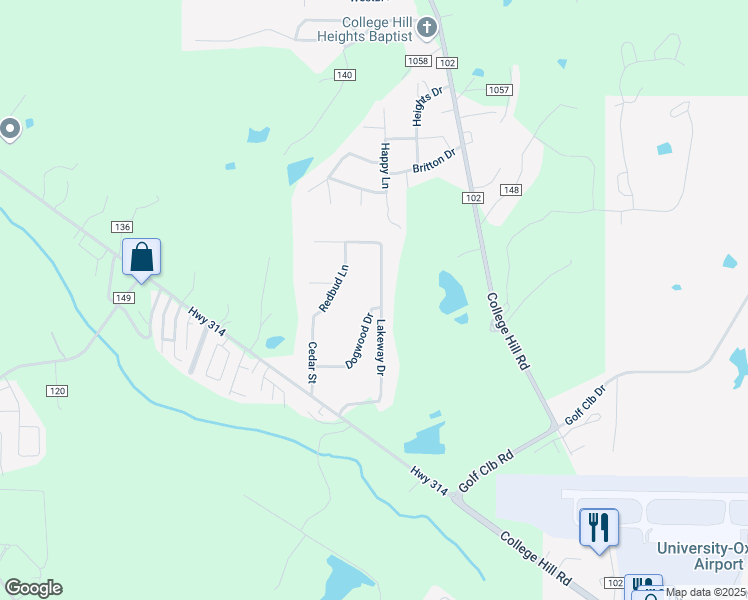 map of restaurants, bars, coffee shops, grocery stores, and more near 119 Lakeway Drive in Oxford