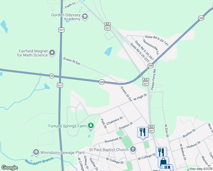 map of restaurants, bars, coffee shops, grocery stores, and more near 978 Newberry Road in Winnsboro
