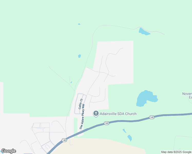 map of restaurants, bars, coffee shops, grocery stores, and more near 525 The Adare Parkway Northwest in Adairsville