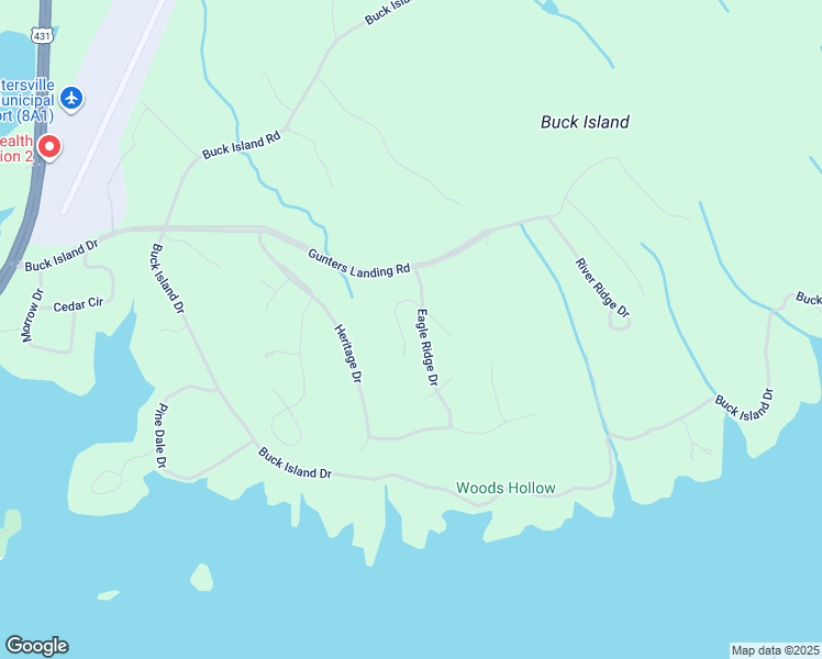 map of restaurants, bars, coffee shops, grocery stores, and more near 108 Eagle Ridge Drive in Guntersville