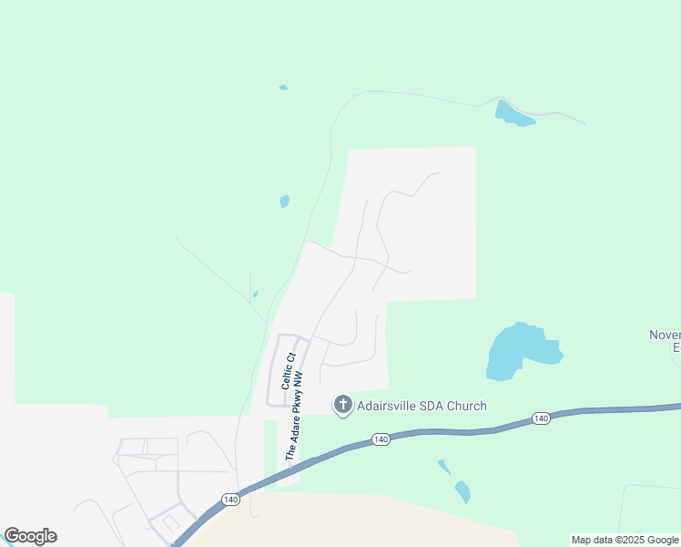 map of restaurants, bars, coffee shops, grocery stores, and more near 525 The Adare Parkway Northwest in Adairsville