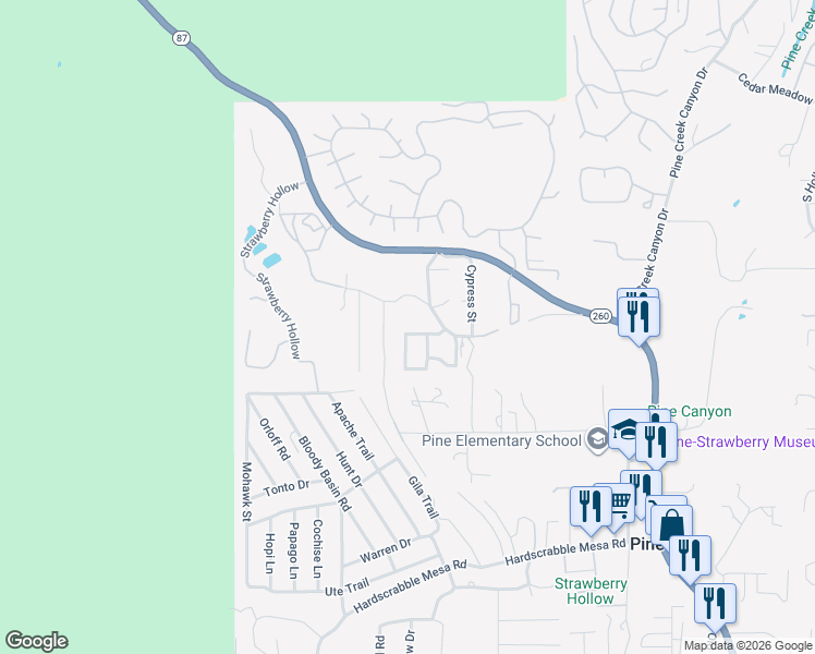 map of restaurants, bars, coffee shops, grocery stores, and more near 6508 Pine Cone Trail in Pine