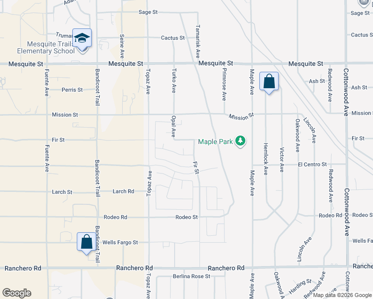map of restaurants, bars, coffee shops, grocery stores, and more near 7765 Johnstown Court in Hesperia