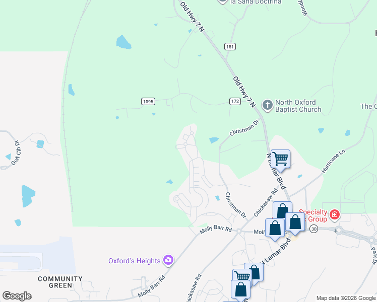 map of restaurants, bars, coffee shops, grocery stores, and more near 499 Olive Branch Way in Oxford