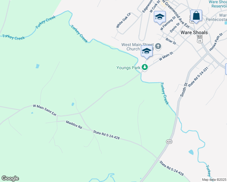 map of restaurants, bars, coffee shops, grocery stores, and more near 2-48 Shoals Junction Road in Ware Shoals