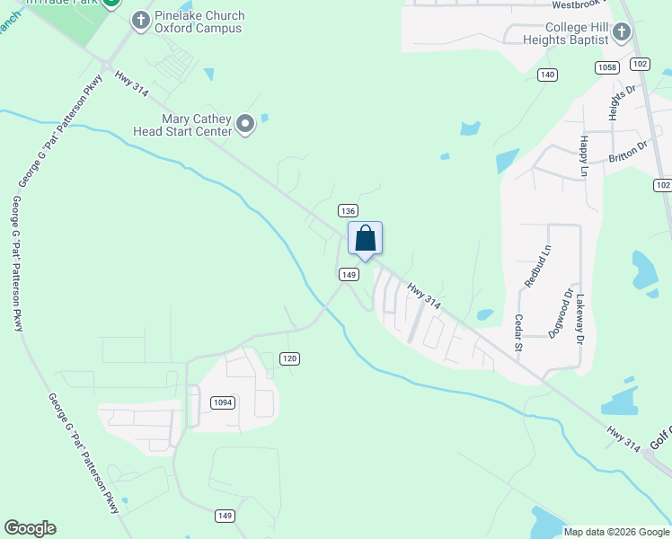 map of restaurants, bars, coffee shops, grocery stores, and more near 284 Private Road 1037 in Oxford