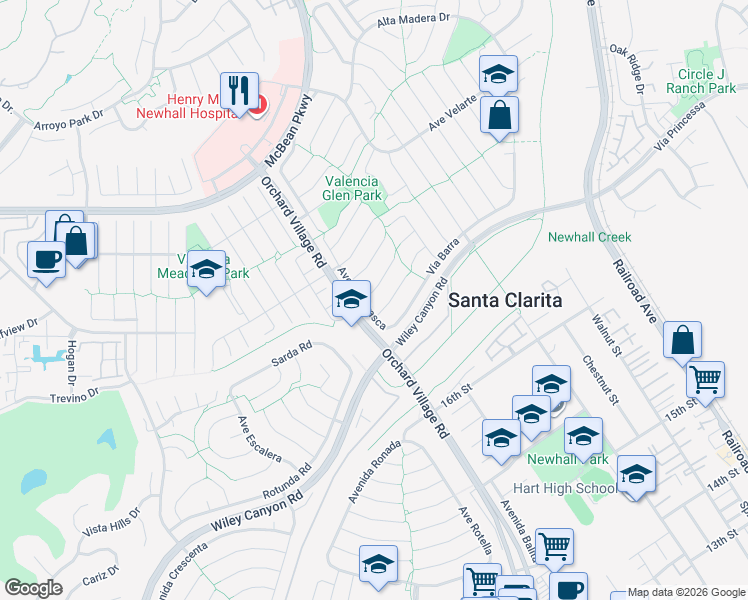 map of restaurants, bars, coffee shops, grocery stores, and more near 23668 Vía Delfina in Santa Clarita