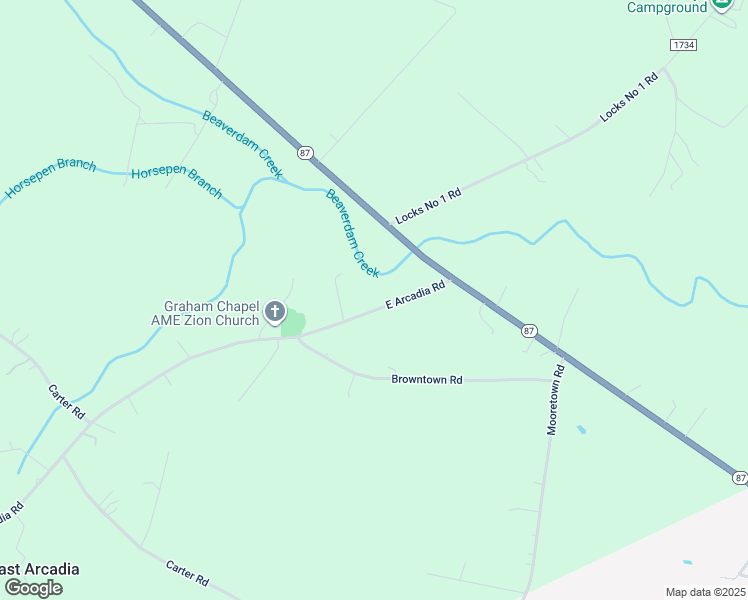 map of restaurants, bars, coffee shops, grocery stores, and more near 198 East Arcadia Road in Riegelwood