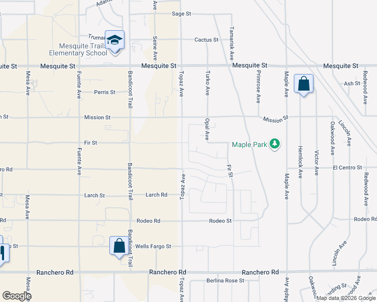 map of restaurants, bars, coffee shops, grocery stores, and more near 7732 Baylor Ave in Hesperia
