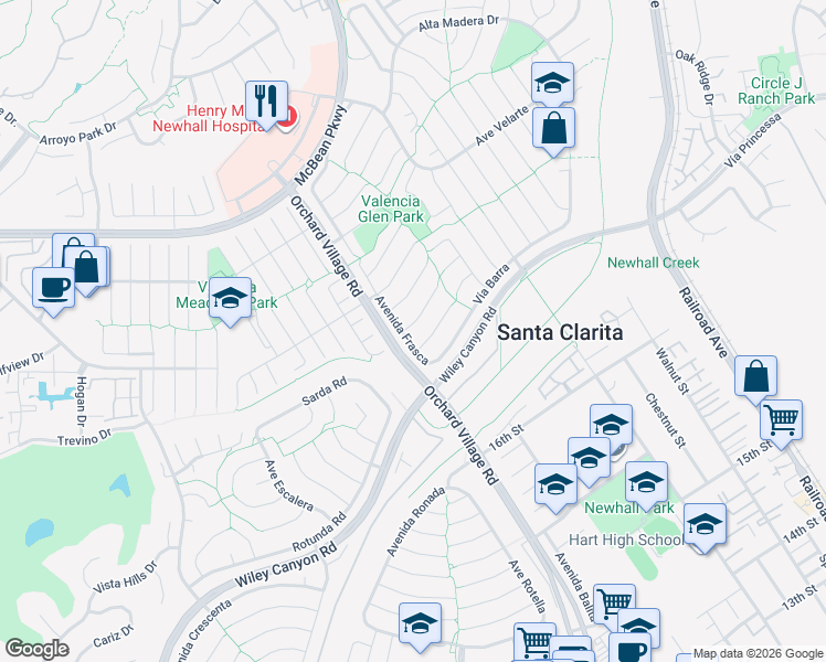 map of restaurants, bars, coffee shops, grocery stores, and more near 23668 Vía Delfina in Santa Clarita