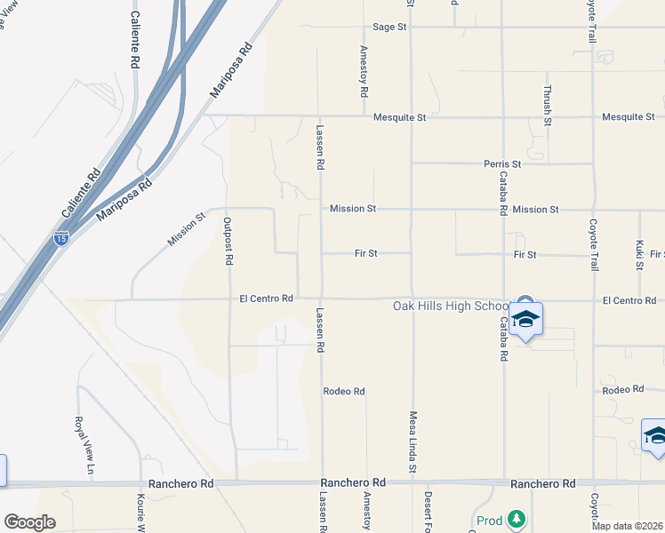 map of restaurants, bars, coffee shops, grocery stores, and more near 7767 Lassen Road in Hesperia