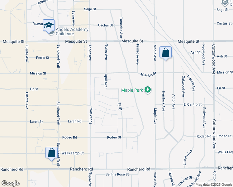 map of restaurants, bars, coffee shops, grocery stores, and more near 7772 Tamarisk Avenue in Oak Hills
