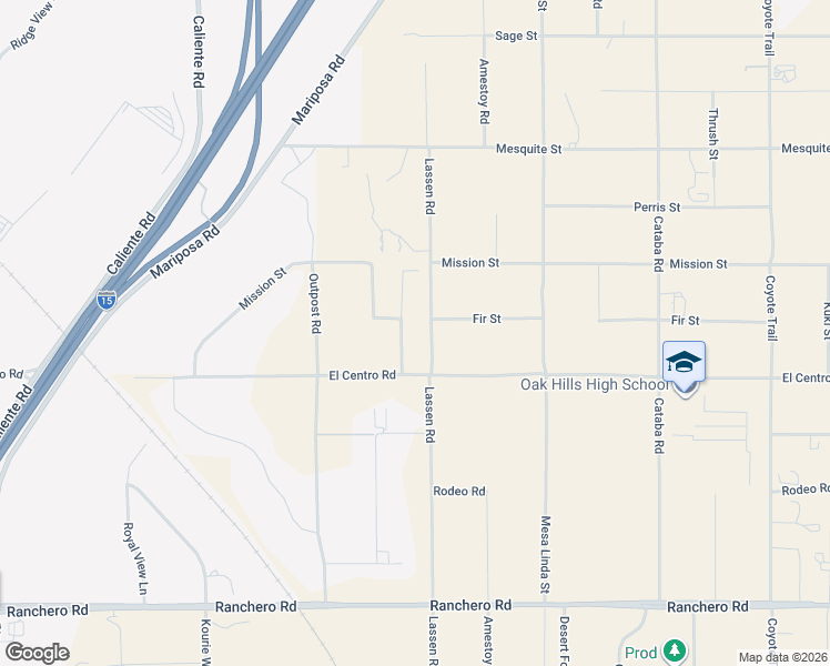 map of restaurants, bars, coffee shops, grocery stores, and more near 7767 Lassen Road in Hesperia