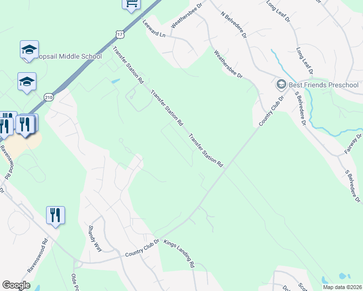 map of restaurants, bars, coffee shops, grocery stores, and more near 1497 Country Club Drive in Hampstead