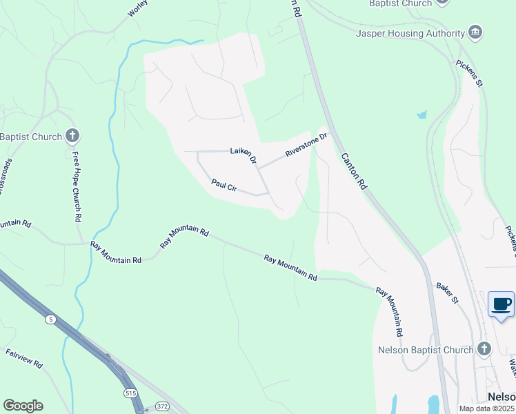 map of restaurants, bars, coffee shops, grocery stores, and more near 41 Paul Circle in Jasper