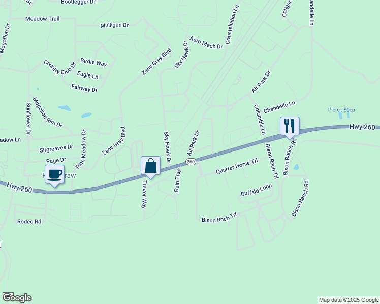 map of restaurants, bars, coffee shops, grocery stores, and more near 2282 Spitfire Drive in Navajo County