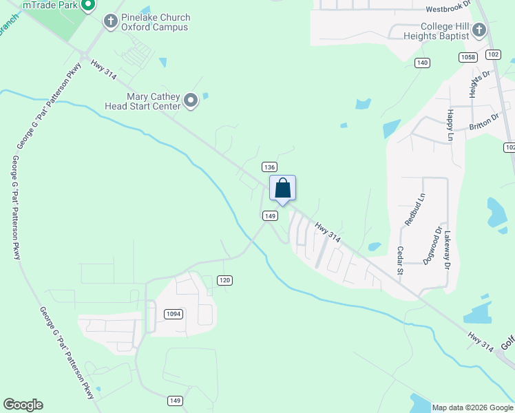 map of restaurants, bars, coffee shops, grocery stores, and more near 107 Cypress Circle in Oxford