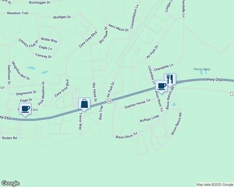 map of restaurants, bars, coffee shops, grocery stores, and more near 2282 Spitfire Drive in Navajo County