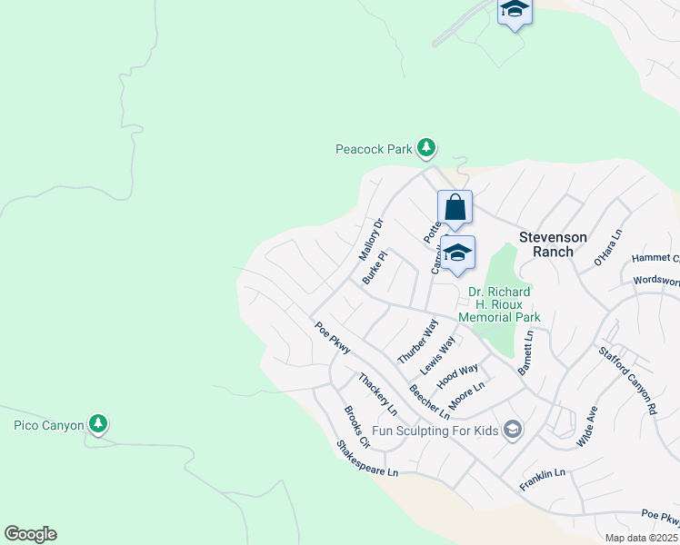map of restaurants, bars, coffee shops, grocery stores, and more near 25862 Tennyson Lane in Stevenson Ranch