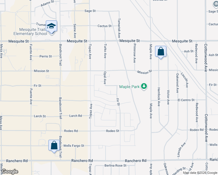 map of restaurants, bars, coffee shops, grocery stores, and more near 14219 Fir Street in Oak Hills