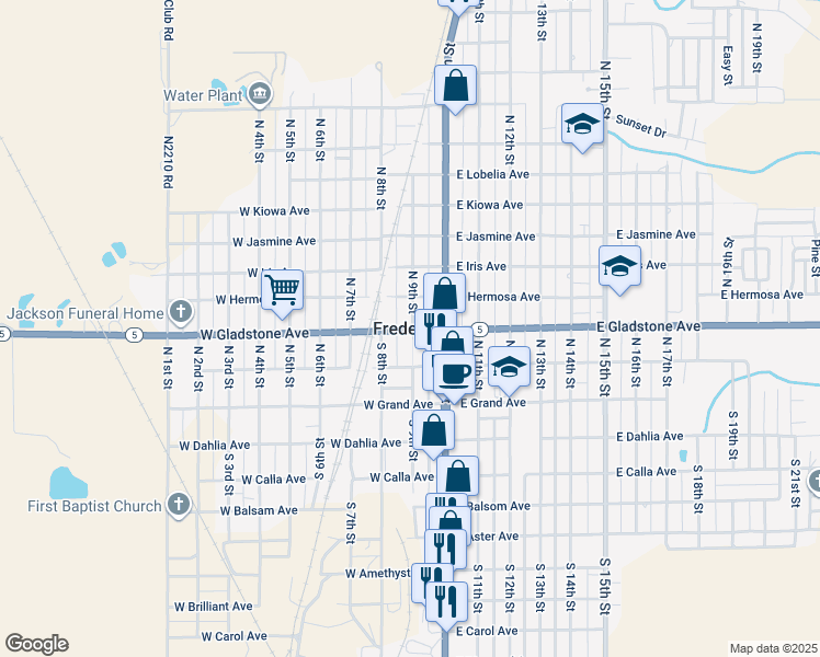 map of restaurants, bars, coffee shops, grocery stores, and more near in Frederick
