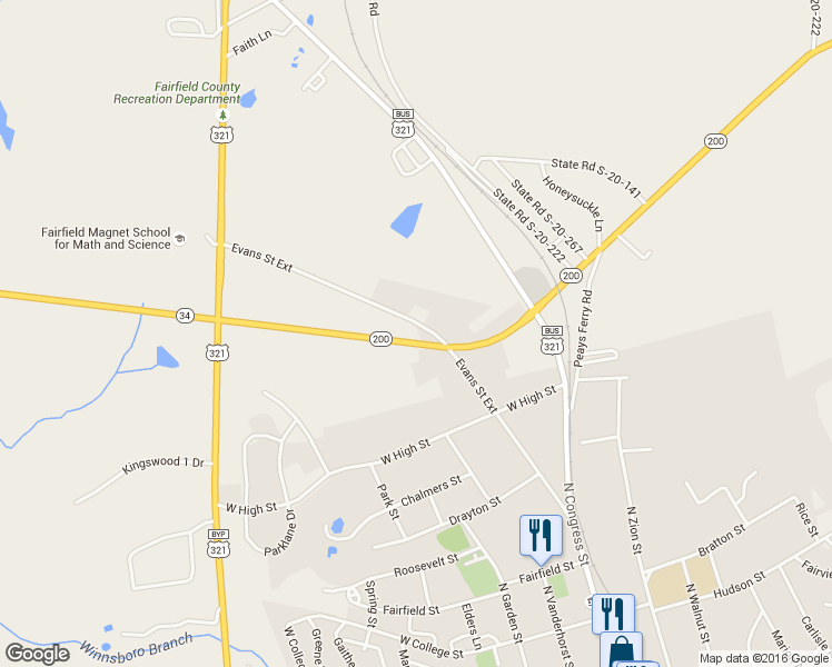 map of restaurants, bars, coffee shops, grocery stores, and more near 978 Newberry Road in Winnsboro