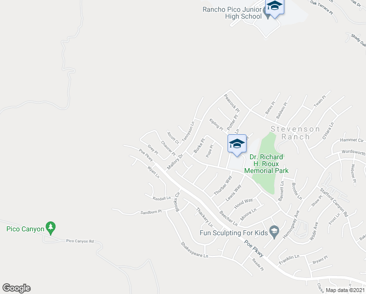 map of restaurants, bars, coffee shops, grocery stores, and more near 25862 Tennyson Lane in Stevenson Ranch