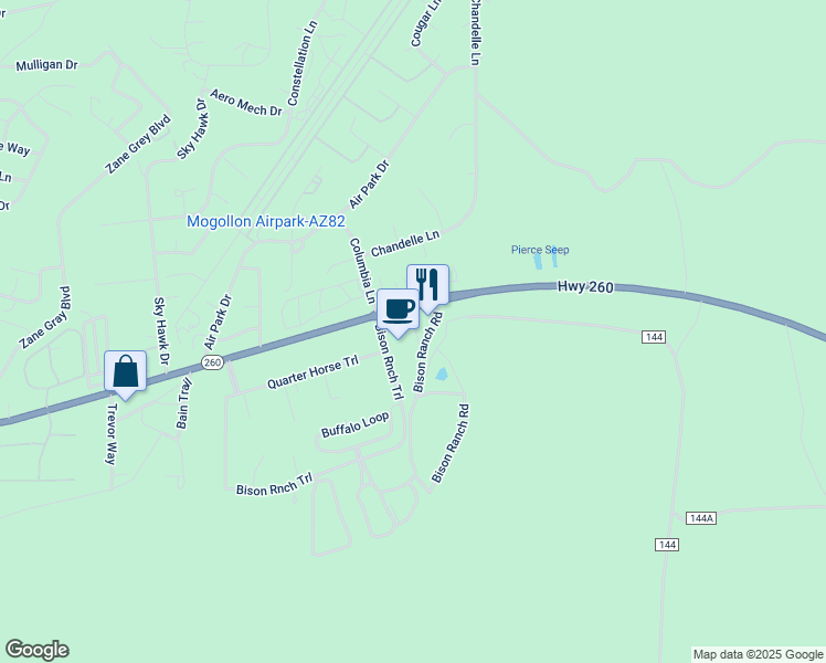 map of restaurants, bars, coffee shops, grocery stores, and more near 2375 Arizona 260 in Navajo County