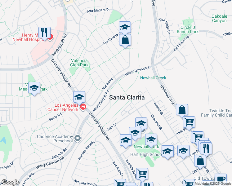 map of restaurants, bars, coffee shops, grocery stores, and more near S Fork Trail in Santa Clarita