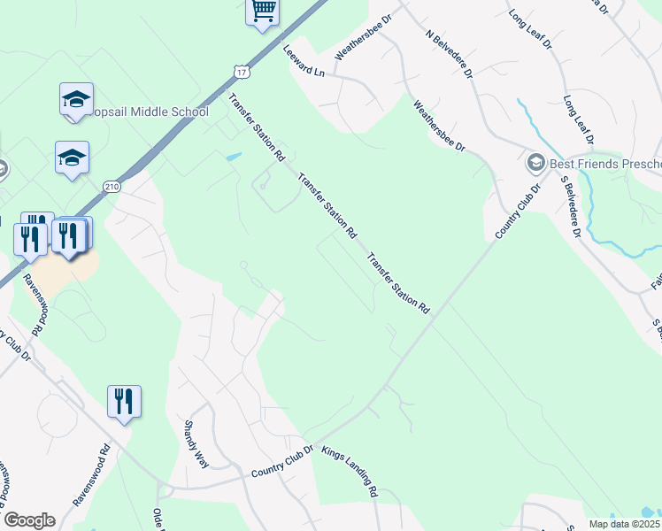 map of restaurants, bars, coffee shops, grocery stores, and more near 69 Umbrella Palm Drive in Hampstead
