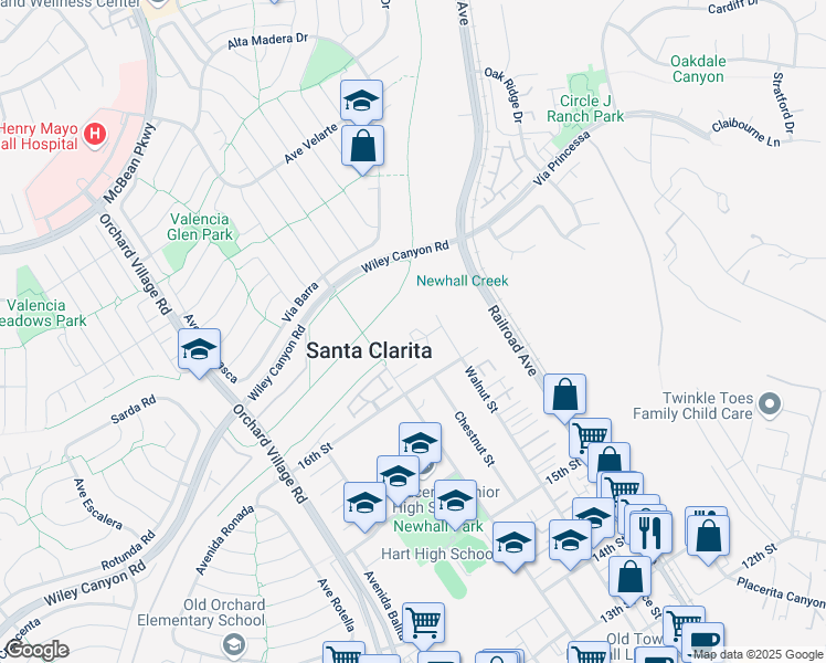 map of restaurants, bars, coffee shops, grocery stores, and more near 23029 Hilse Lane in Santa Clarita