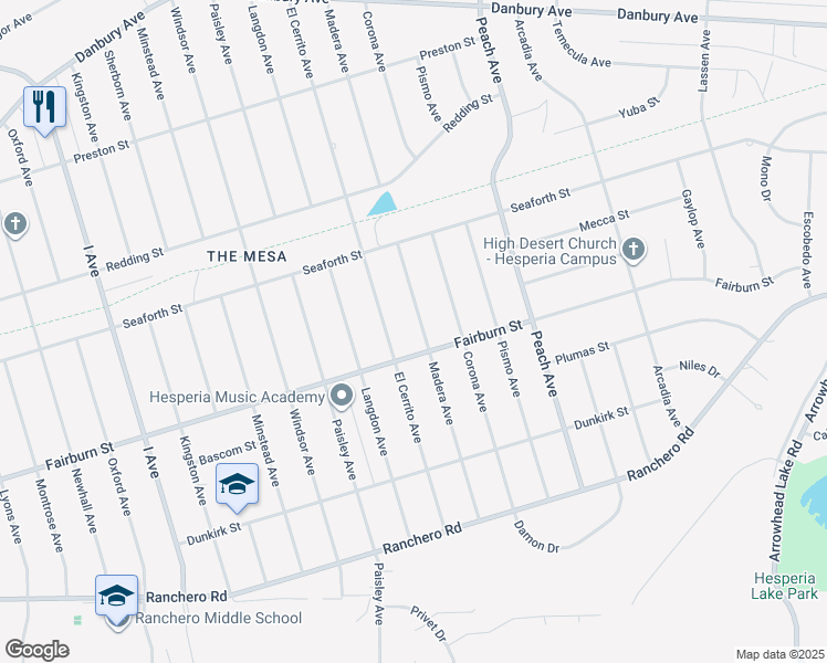 map of restaurants, bars, coffee shops, grocery stores, and more near 7762 Madera Avenue in Hesperia