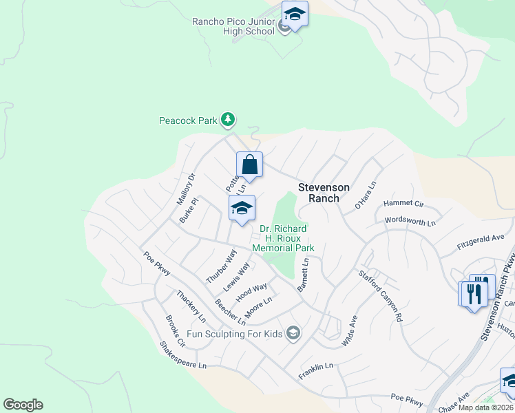 map of restaurants, bars, coffee shops, grocery stores, and more near 25942 Clifton Place in Stevenson Ranch