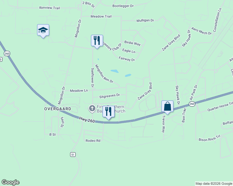 map of restaurants, bars, coffee shops, grocery stores, and more near 2251 Sitgreaves Drive in Heber-Overgaard