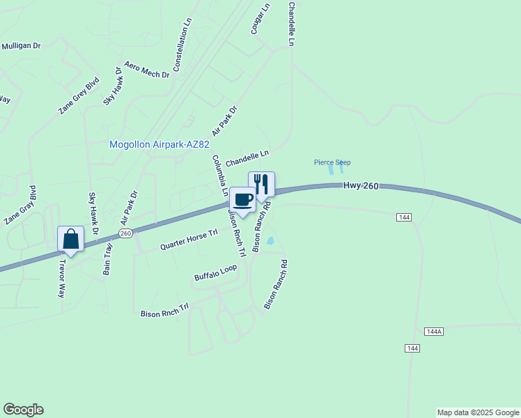 map of restaurants, bars, coffee shops, grocery stores, and more near 2375 Arizona 260 in Navajo County