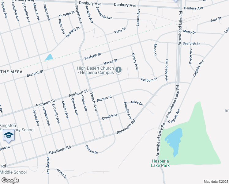 map of restaurants, bars, coffee shops, grocery stores, and more near 18530 Plumas Street in Hesperia