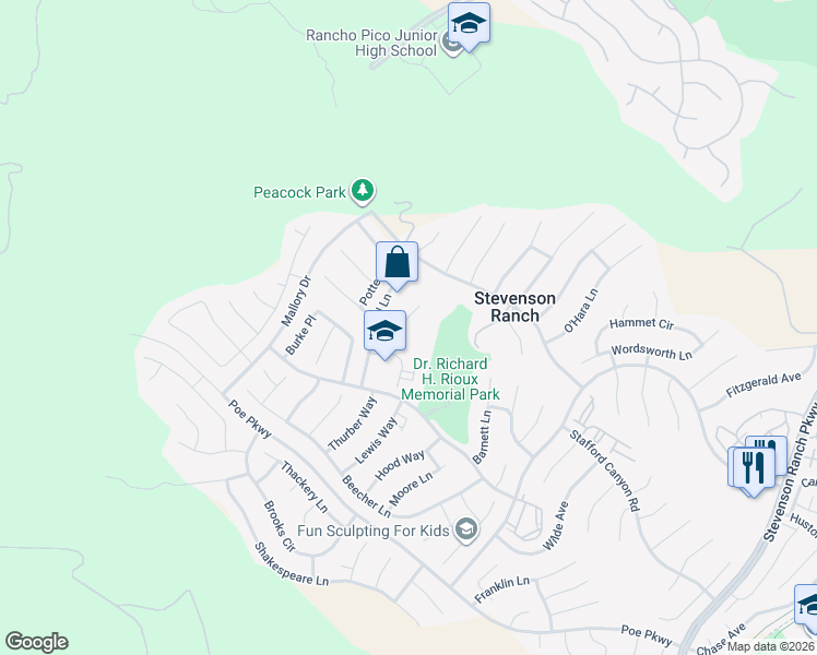 map of restaurants, bars, coffee shops, grocery stores, and more near 25942 Clifton Place in Stevenson Ranch