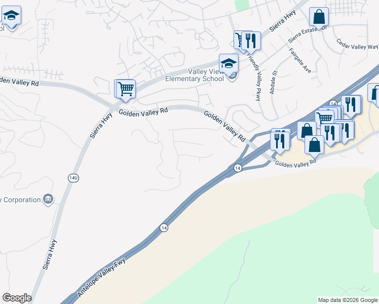 map of restaurants, bars, coffee shops, grocery stores, and more near 19627 Goldstream Way in Santa Clarita