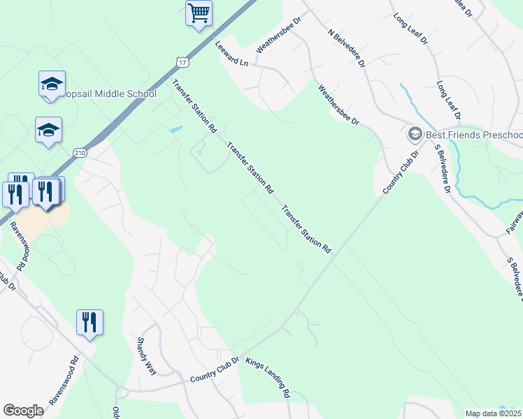 map of restaurants, bars, coffee shops, grocery stores, and more near 69 Umbrella Palm Drive in Hampstead